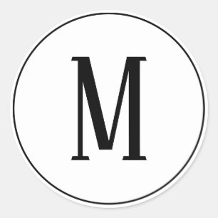 Autocollant rond monogramme noir sur fond blanc