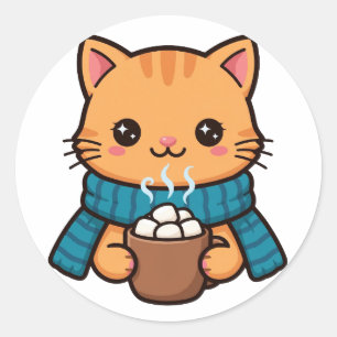Autocollant Rond Noël Classique Chaton Chocolat Ch