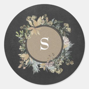 Autocollant Rond Noël Craie Kraft Fêtes Floral