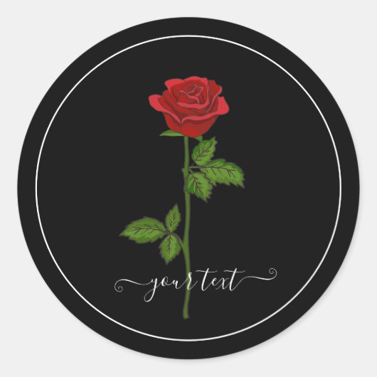 Autocollant rond noir avec Rose rouge et texte per (Devant)