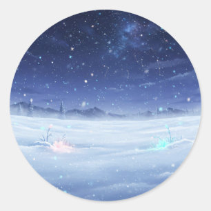 Autocollant Rond Nuit Étoilée d'Hiver