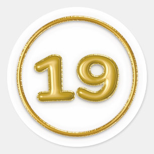 Autocollant rond numéro 19 ballon doré
