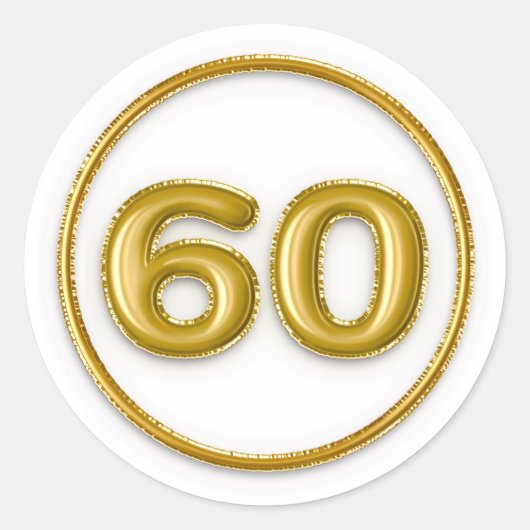 Autocollant rond numéro 60 en ballon doré (Devant)