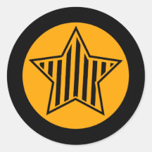 Autocollant rond orange et noir étoile