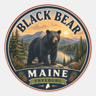 Autocollant Rond Ours Noir Fryeburg Maine
