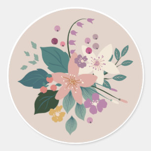 Autocollant rond Pastel Flower Classic
