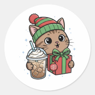 Autocollant Rond Personnalisé Chat de Fête et Latt