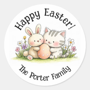 Autocollant rond personnalisé Lapin de Pâques & ch