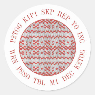 Autocollant rond petit TRICOT NORDIQUE ROUGE