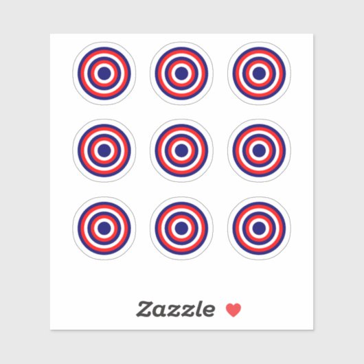 Autocollant rond Pinball Bleu/Rouge/Blanc (Feuille)