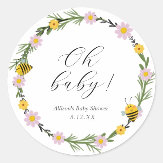 Autocollant rond pour Baby Shower Bee (Devant)