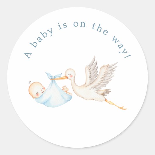 Autocollant rond pour Baby Shower Blue Stork (Devant)