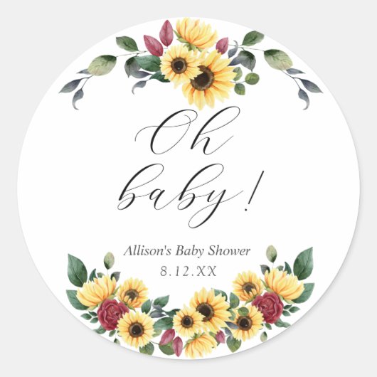 Autocollant rond pour Baby Shower Feuillage de Tou (Devant)
