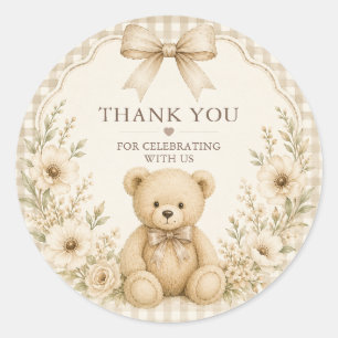 Autocollant rond pour Baby Shower Ours en Peluche 