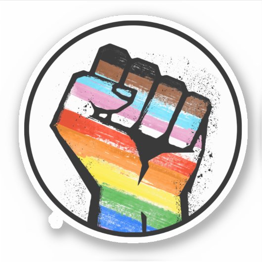 Autocollant rond Progress Pride Fist (Devant)
