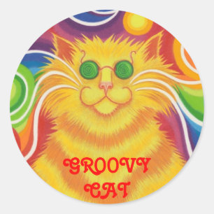 Autocollant rond Psy-cat-delic "Super Cat !"