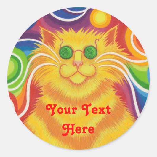Autocollant rond Psy-cat-delic 'Your Text Here' (Devant)
