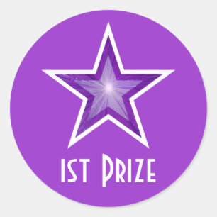 Autocollant rond Purple Star '1st Prize' violet