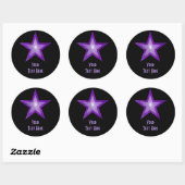 Autocollant rond Purple Star 'Your Text' noir (Feuille)