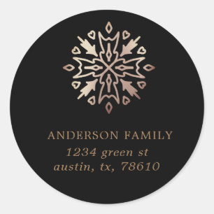 autocollant rond rose de flocon de neige en or