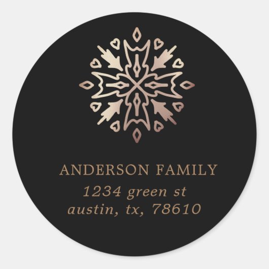 autocollant rond rose de flocon de neige en or (Devant)