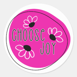 Autocollant Rond Rose et Noir Choisissez la Joie