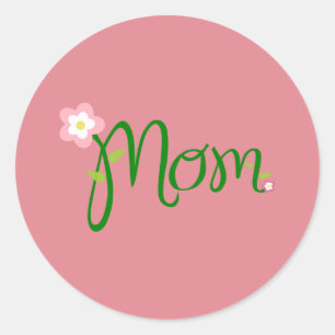Autocollant rond rose fraise maman