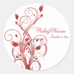 Autocollant rond rouge et blanc de 1,5 po