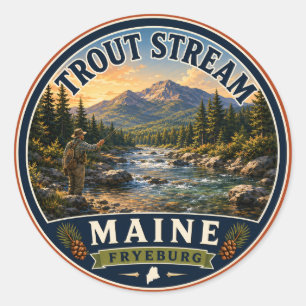 Autocollant Rond Ruisseau de Truite Fryeburg Maine