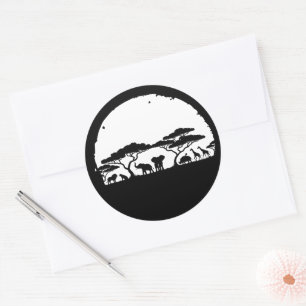 Autocollant rond silhouette faune safari africain