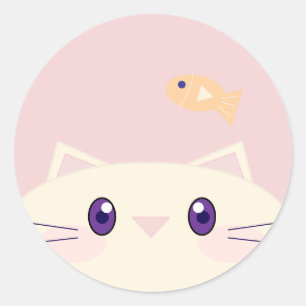 Autocollant rond simple chat de dessin animé avec