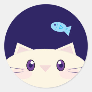 Autocollant rond simple chat de dessin animé avec