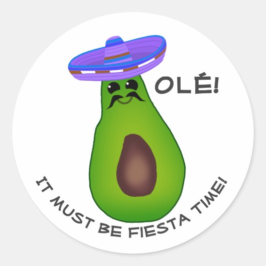 Autocollant rond standard Avocado Man et Sombrero (Devant)
