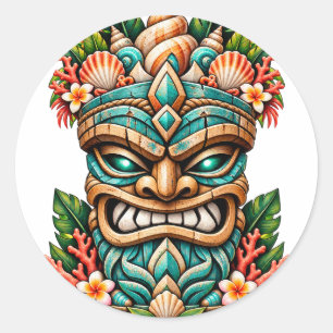 Autocollant rond Tiki Coquillage de Lagune