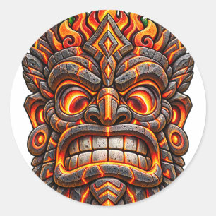 Autocollant rond Tiki sculpté à la braise