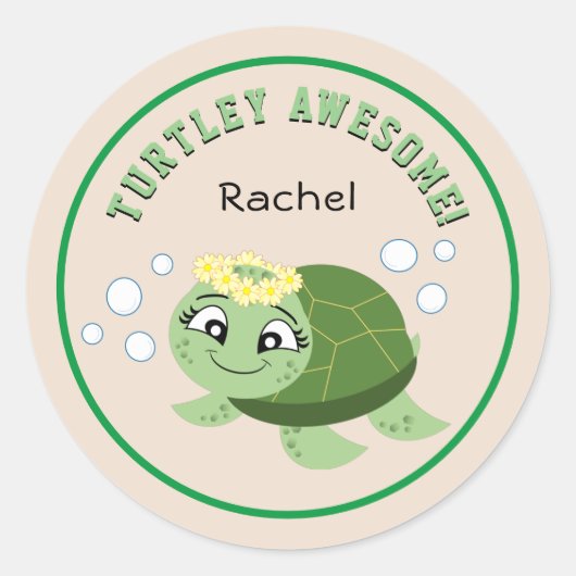 Autocollant rond Turtley classique personnalisé (Devant)
