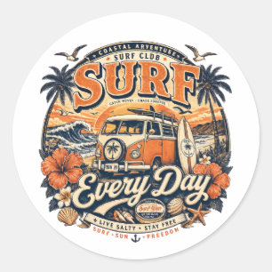Autocollant rond vintage surf tous les jours 