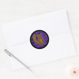 Autocollant rond violet écureuil de forêt à carrea