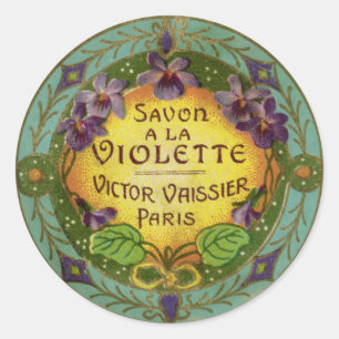 Autocollant rond violet français antique