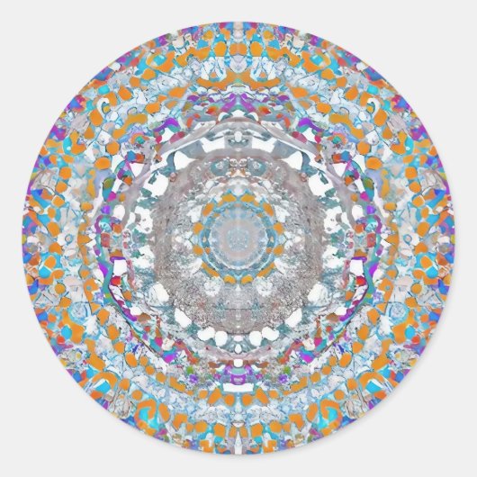 Autocollant rond violet Mandala classique (Devant)