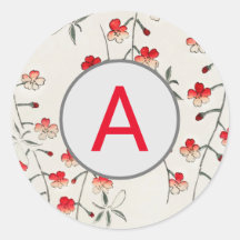 AUTOCOLLANT RONDE FLEUR DE CERISIER AVEC INITIALE
