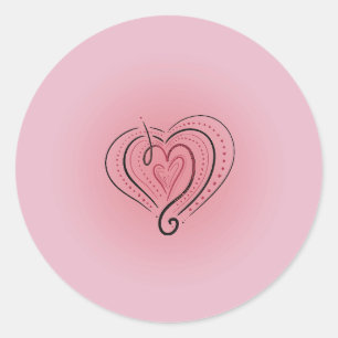 Autocollant rose avec cœur noir et rouge élégant e