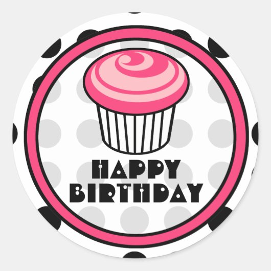 Autocollant rose Cupcake pour l'anniversaire - Poi (Devant)