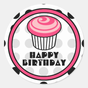 Autocollant rose Cupcake pour l'anniversaire - Poi