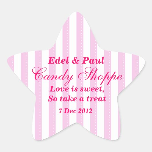Autocollant rose de magasin de sucrerie de mariage (Devant)