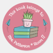 Autocollant Rose Doodle de Bibliothèque de Classe (Devant)