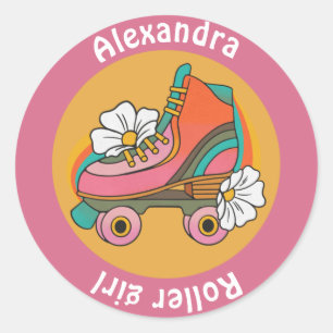 Autocollant rose mignon à patins à roulettes