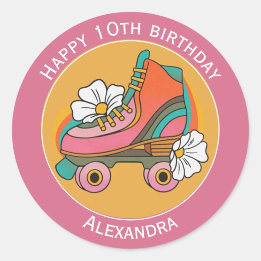 Autocollant rose mignon roller skate nom d'anniver (Devant)