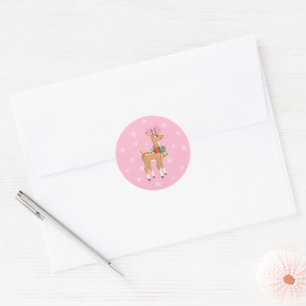Autocollant rose Roudolph Classic Round de Noël