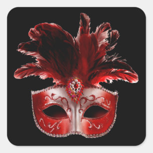 Autocollant rouge Black & Silver Masquerade Party
